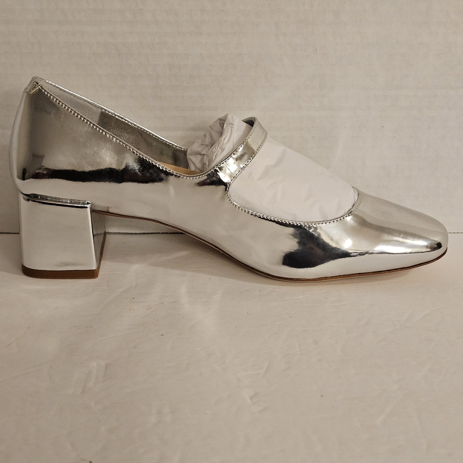 Larroude Blair Block Pump Mary Jane Women’s Mirror Silver Specchio Size 7