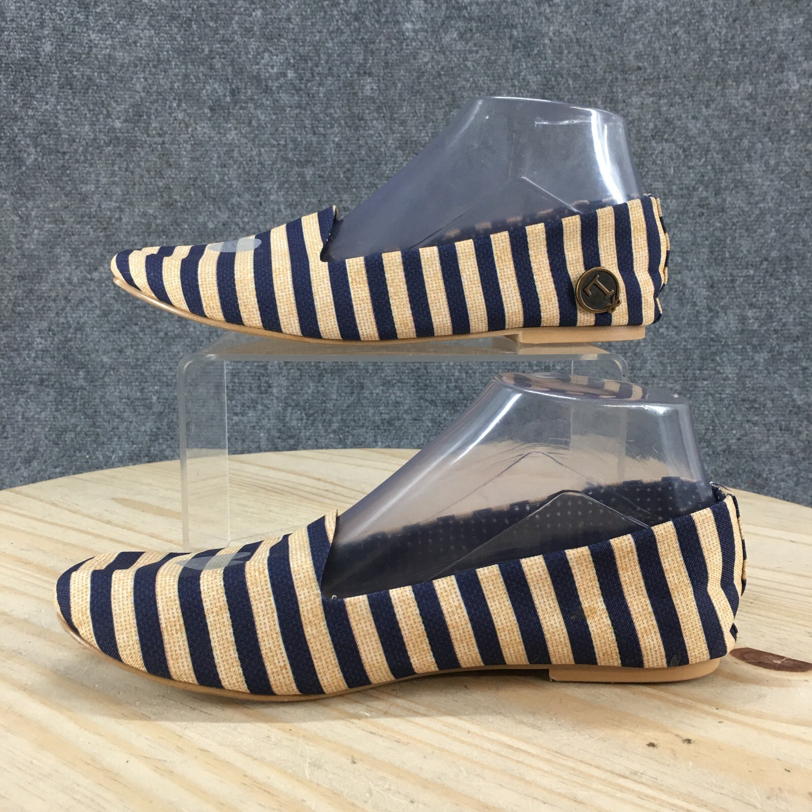 Loly In The Sky Shoes Womens 9 Ballet Flats Blue Yellow Striped Casual Slip On