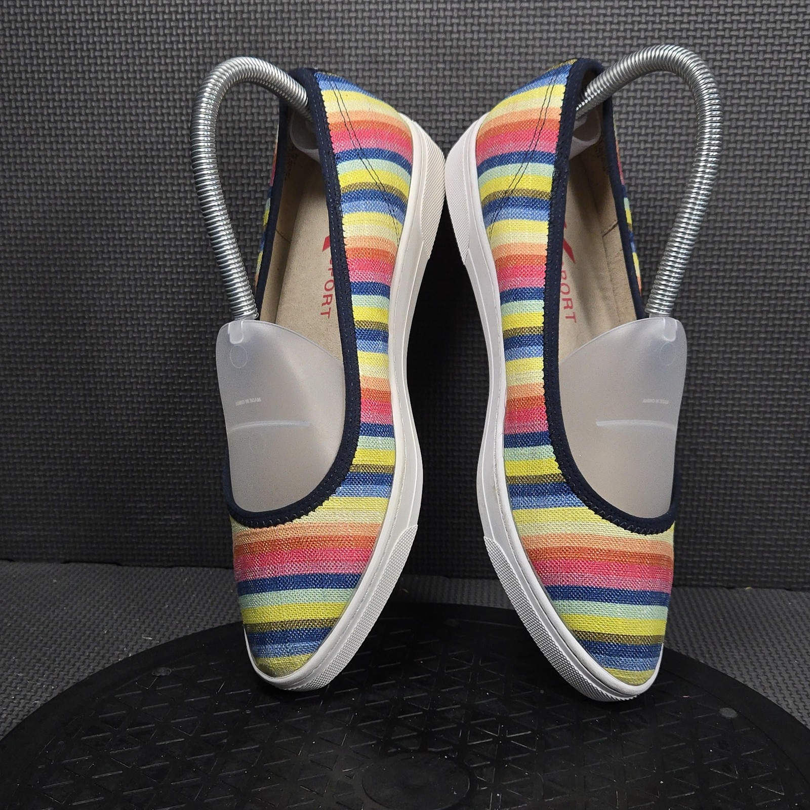 Anne Klein AK Sport Shoes Womens Size 7.5 Rainbow Striped Slip On Flats Comfort