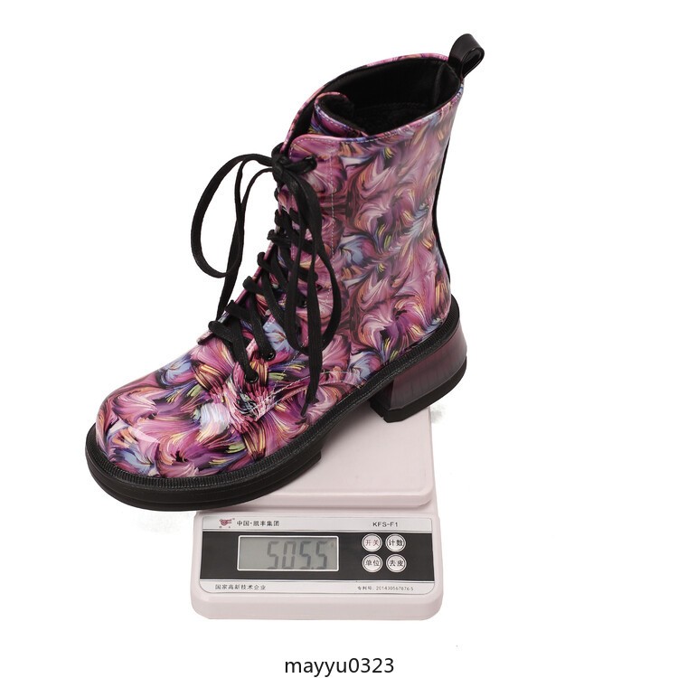 Women’s Mid Cuban Heel Ankle Boots Knight Printed Casual Lace Up Winter Shoes