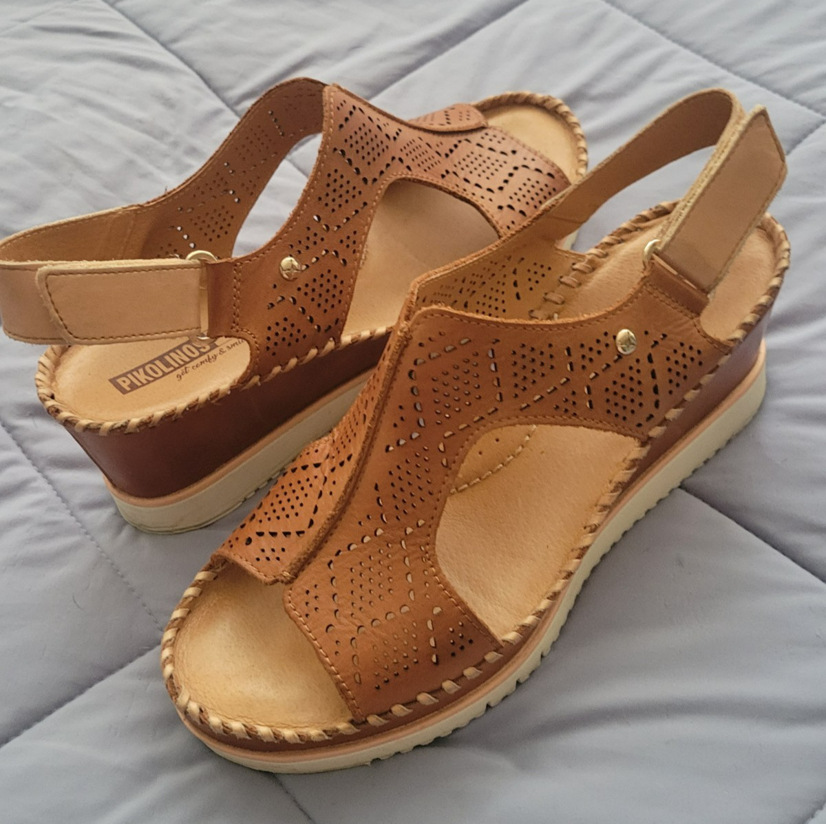 Pikolinos Womens Aguadulce Wedge Sandals Brandy Leather Perforated Sz 39 / 8.5