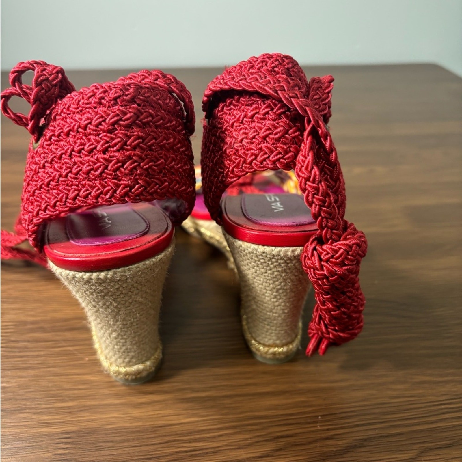 Via Spiga Multicolor Red Espadrilles with Ankle Tie size 9 NWOT