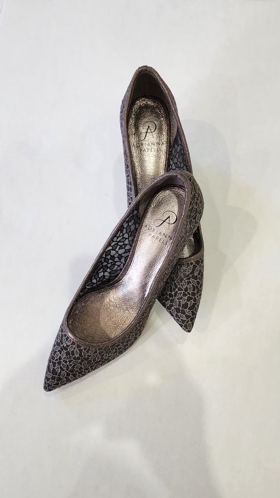 Adrianna Papell Women’s Gray Leather Lace Glitter Pointed Toe Pumps Size 8