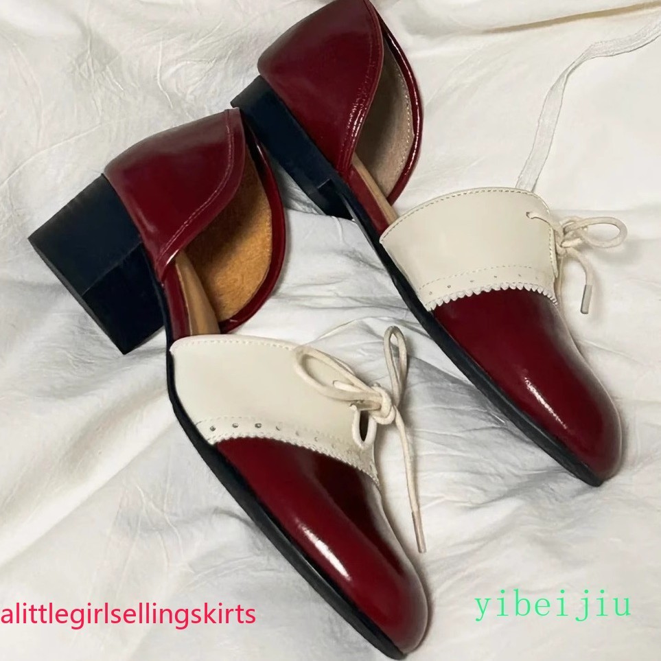 Womens Flat Comfort Patchwork Colorblock Leather Shoes Mary Jane Two Tone Oxford