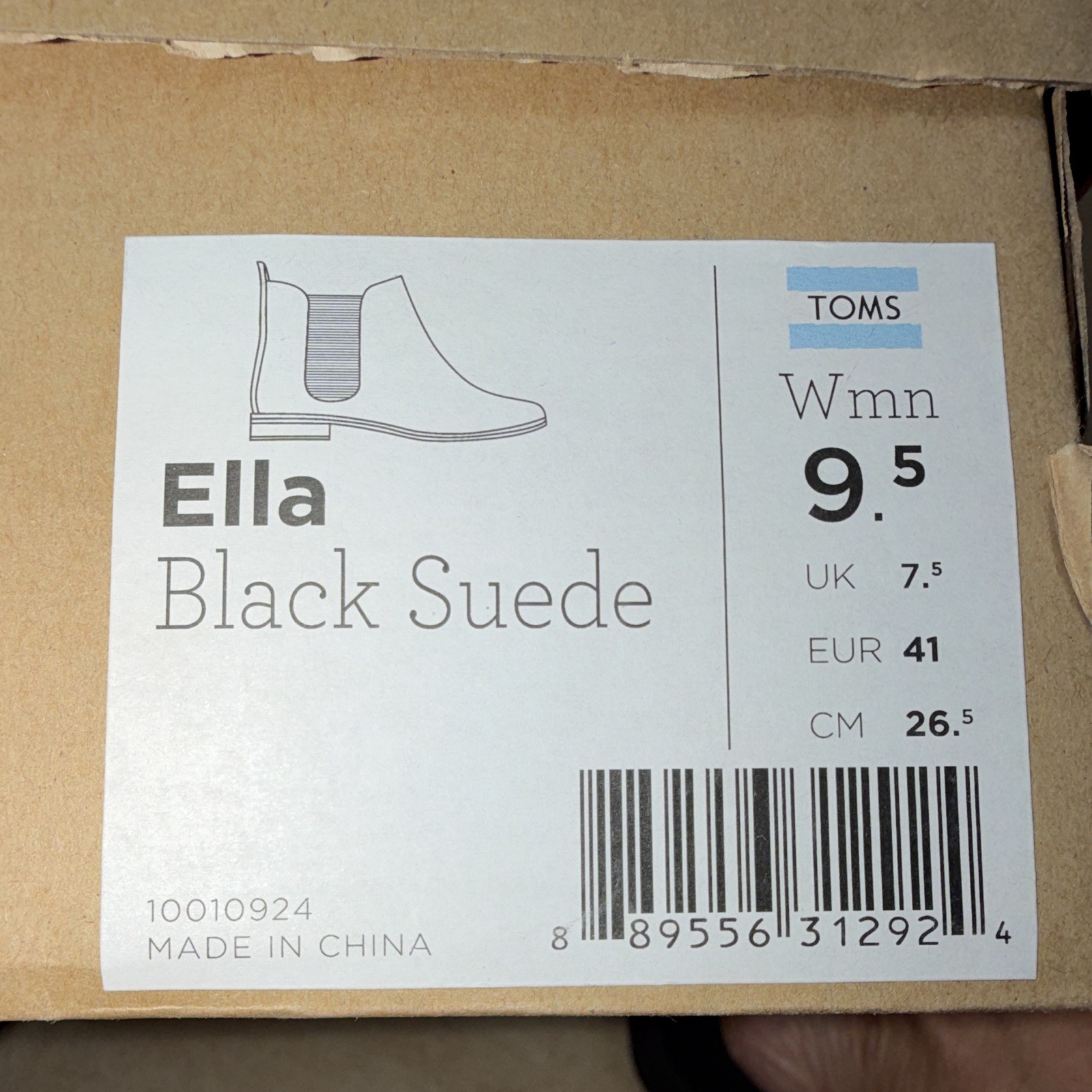 TOMS Ella Black Suede Chelsea Ankle Boot Pull On Pull Tab Women’s US 9.5