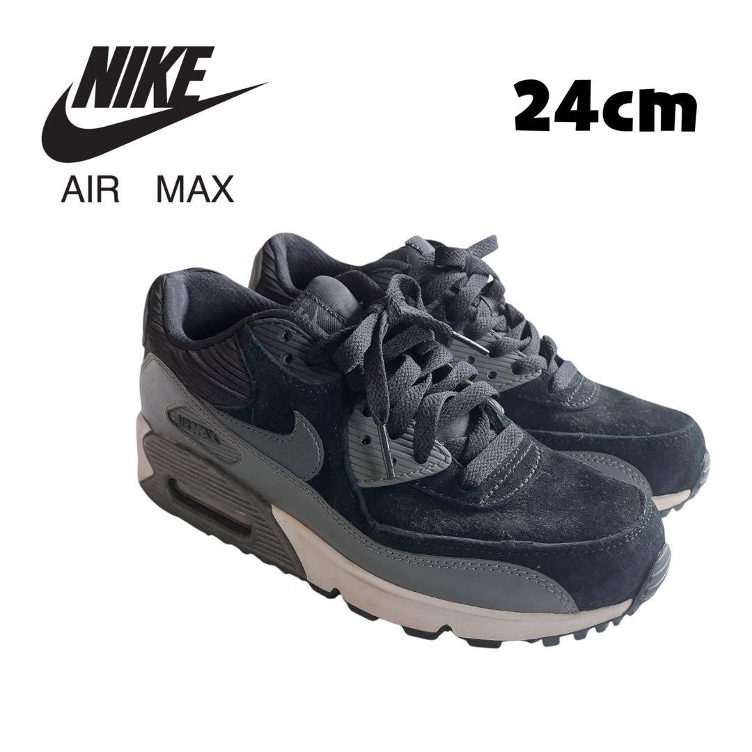 Nike Air Max 90 Suede Leather Women US7 Black Cool Grey