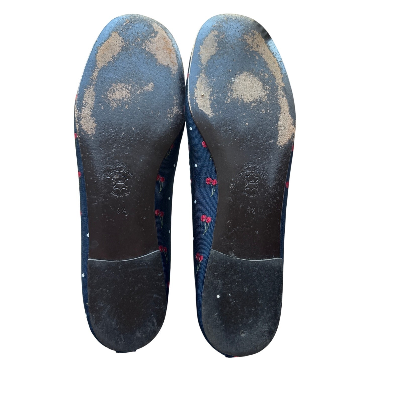 J.Crew Cherry Print Grosgrain Navy Ballet Flats Size 9.5