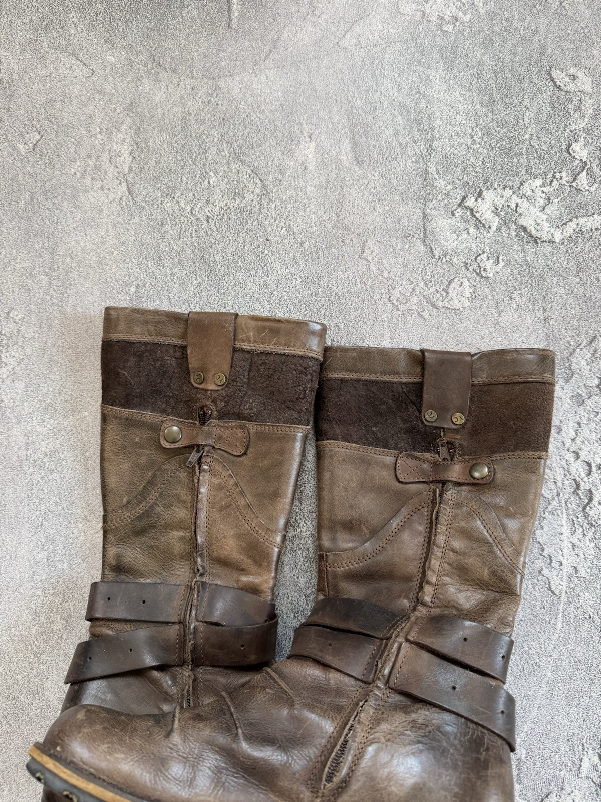 Yellow Cab 40size Brown Leather Western High Boots Shoes Cowboy Biker Motorcycle