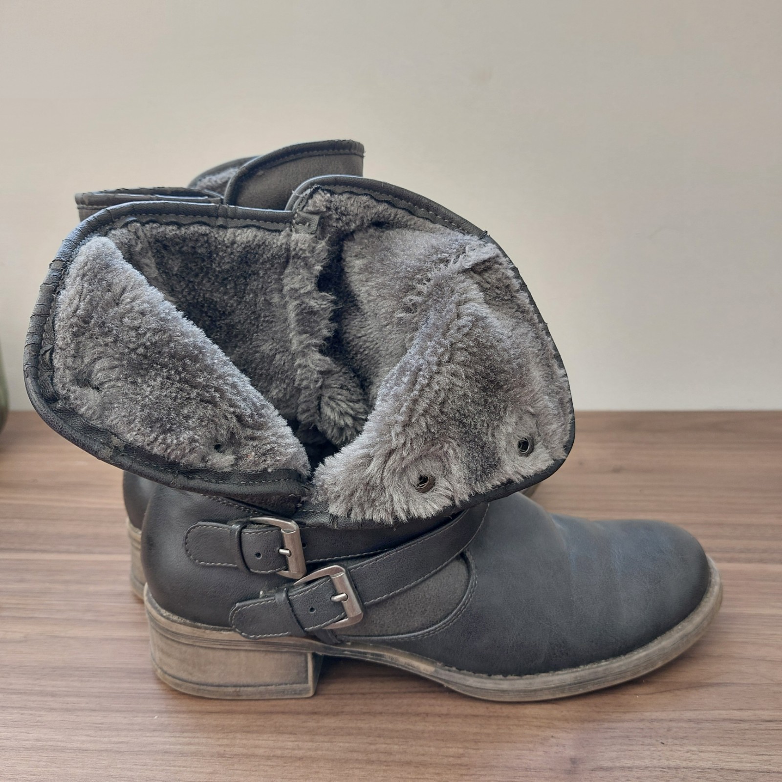 Corelli 7 Ankle Boots Biker Block Heel Charcoal Buckle Casual Party