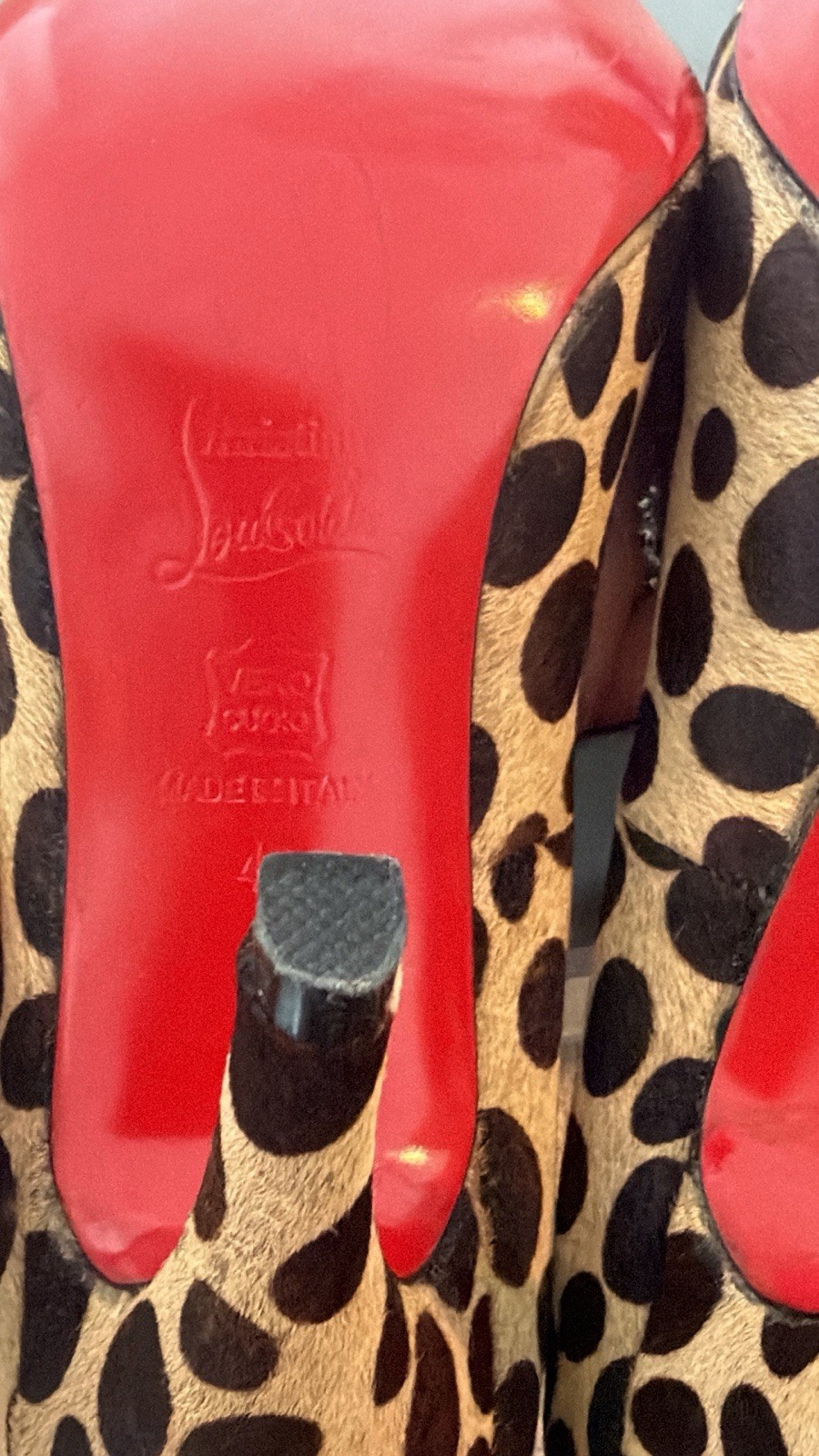 Christian Louboutin Kate Leopard Pony Hair Heels 42 Pumps Red Sole Made In Italy