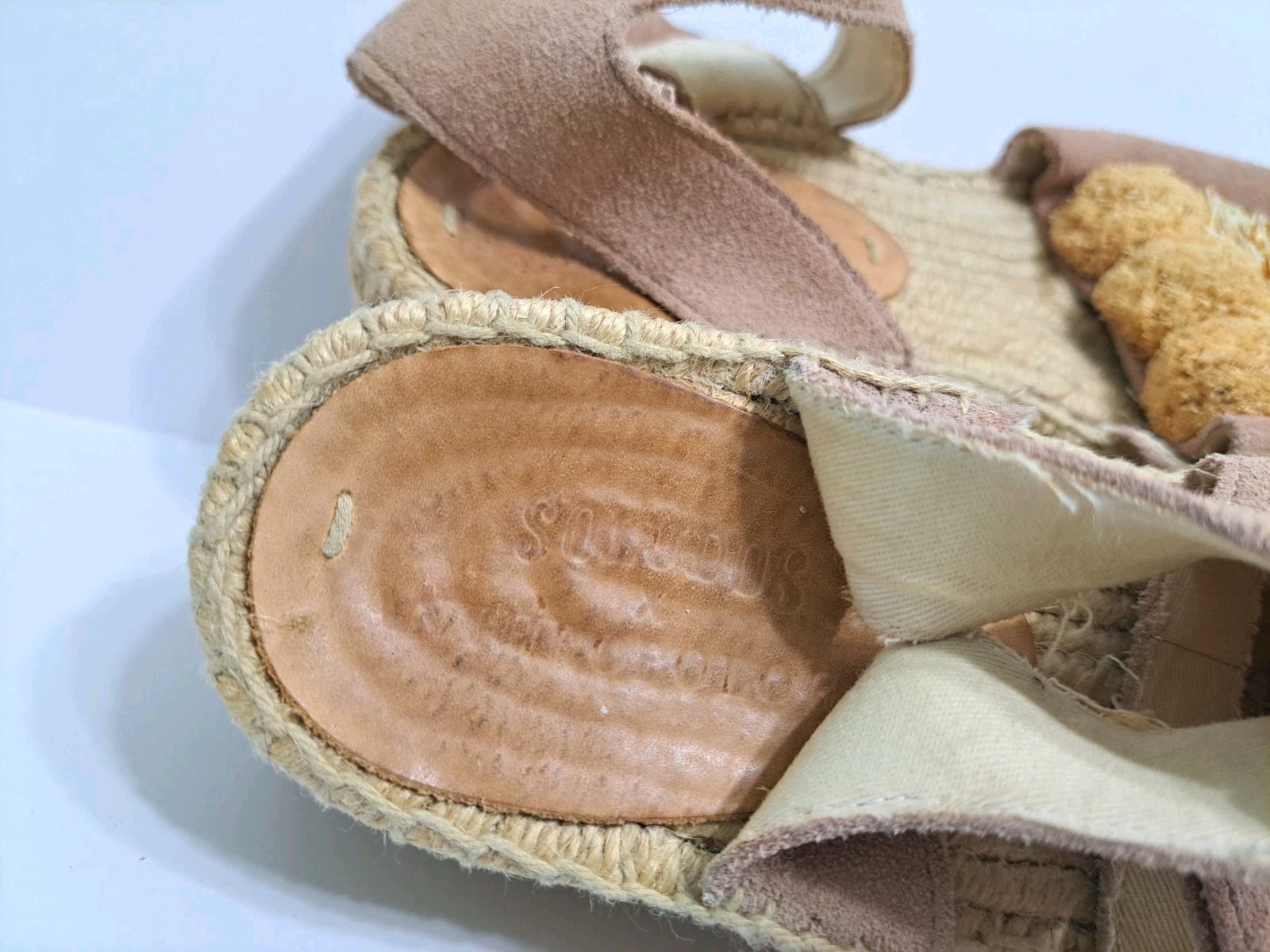 Soludos Anthropolog Womens 8 Panarea Wedge Platform Espadrilles Pompoms Sandals