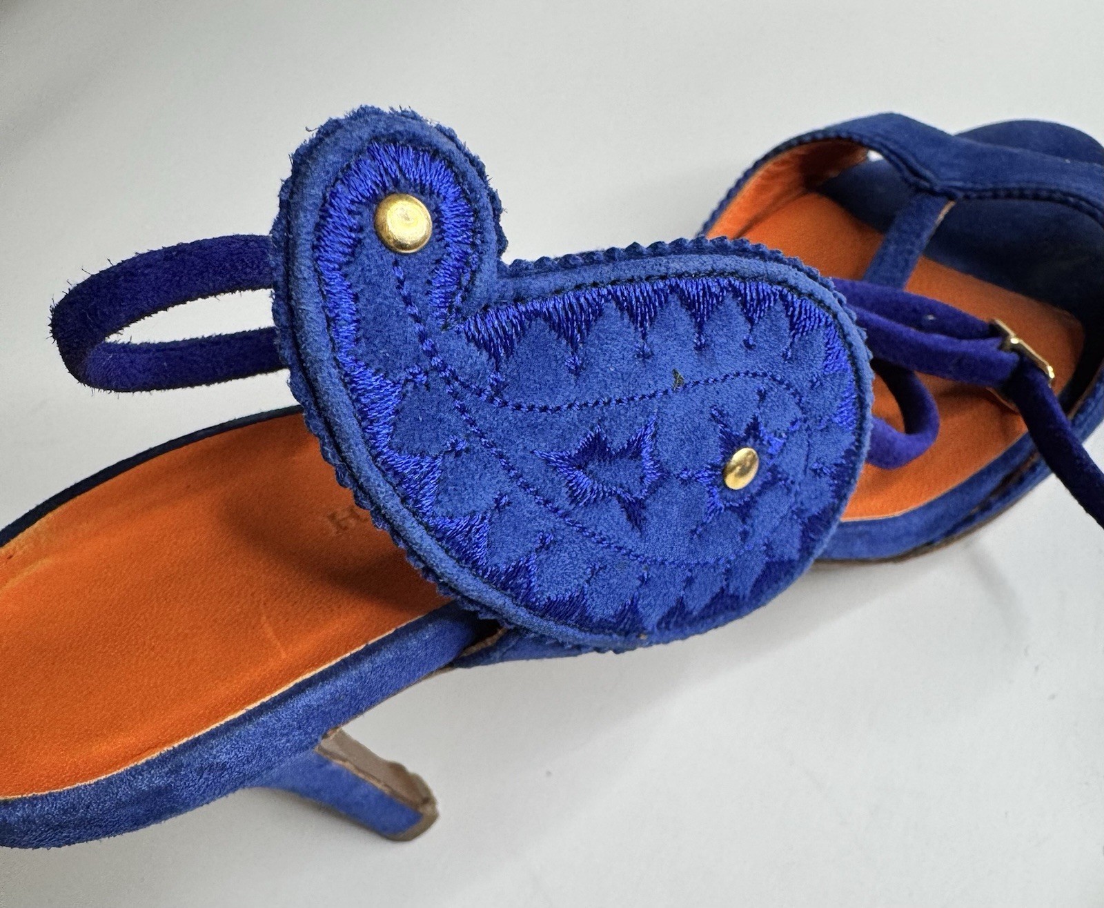 Hermes Sandals Blue Suede Heels Women’s Size 36 USA 6 Used Made In Italy