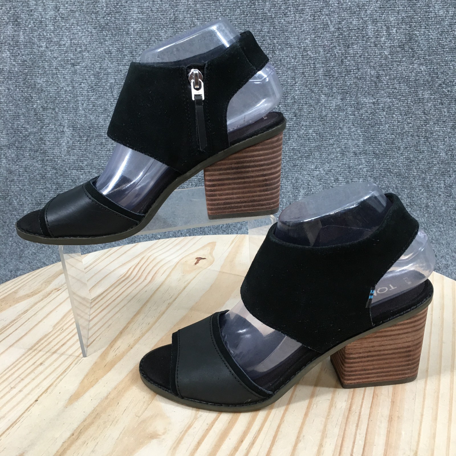 Toms Majorca Cutout Sandals Womens 7.5 Ankle Strap Comfort Block Heels Black