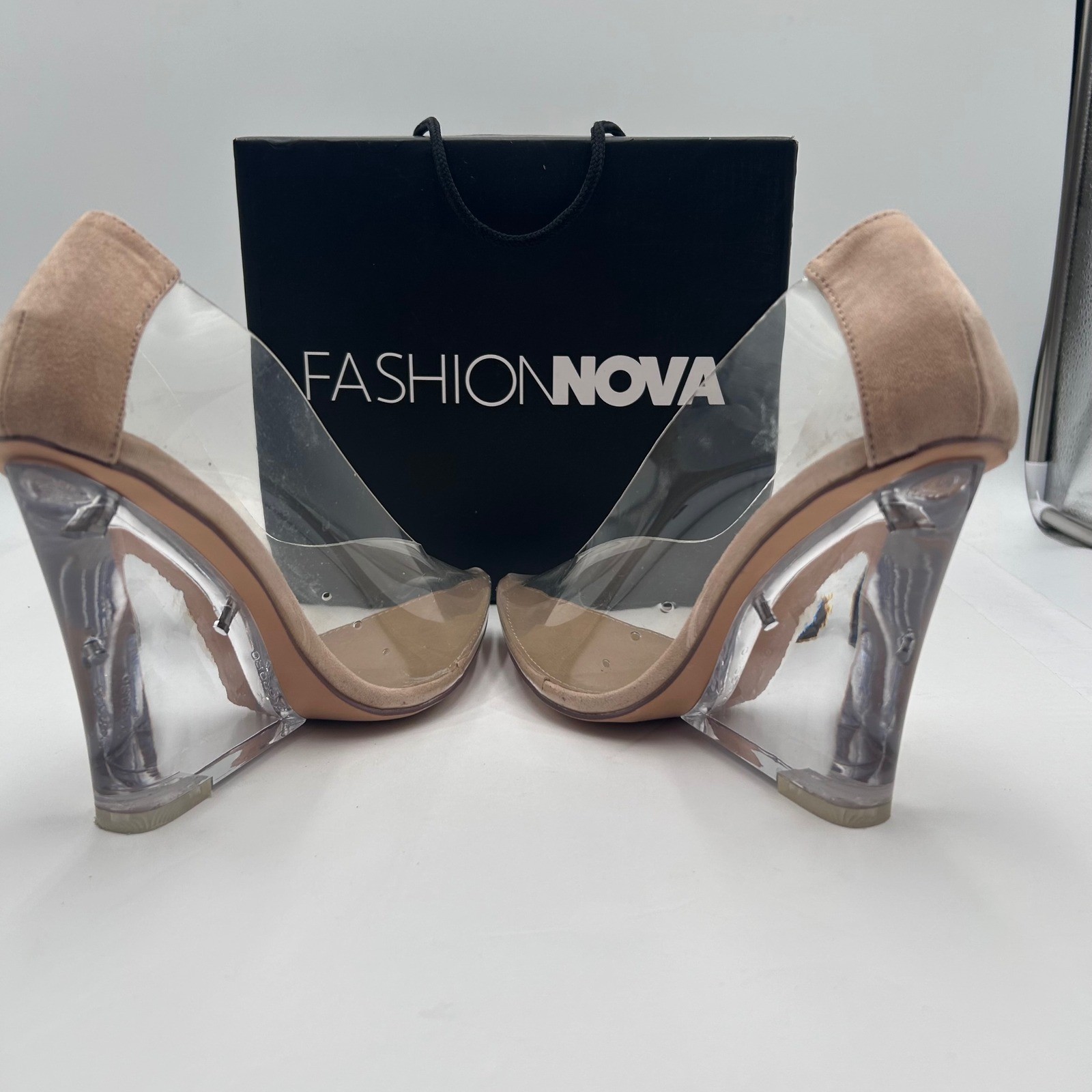 Fashion Nova Shes All Clear Here Wedge Nude Clear PVC Pointed Toe Pumps Size 8