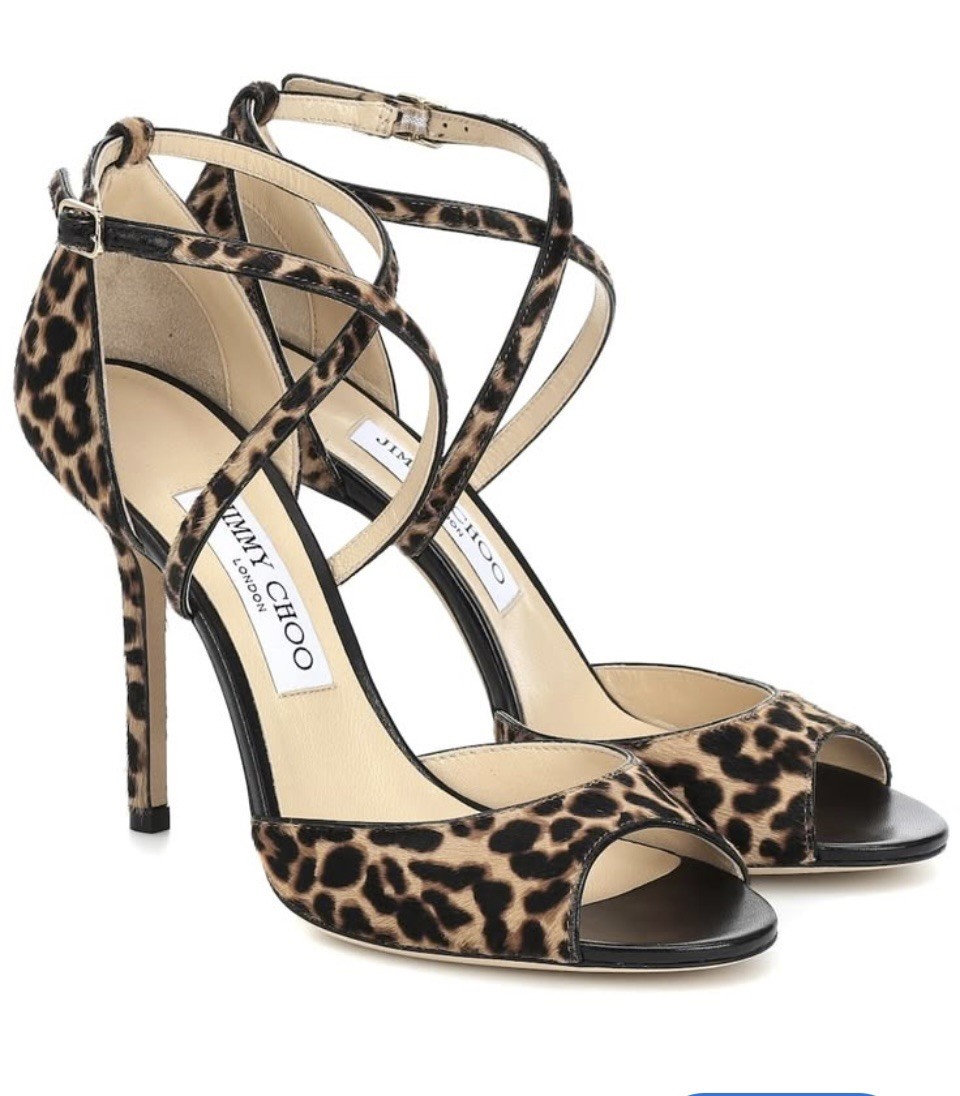 Jimmy Choo Emsy 100 Leopard Print Calf Hair Shoe Size 38 US 7-7 1/2
