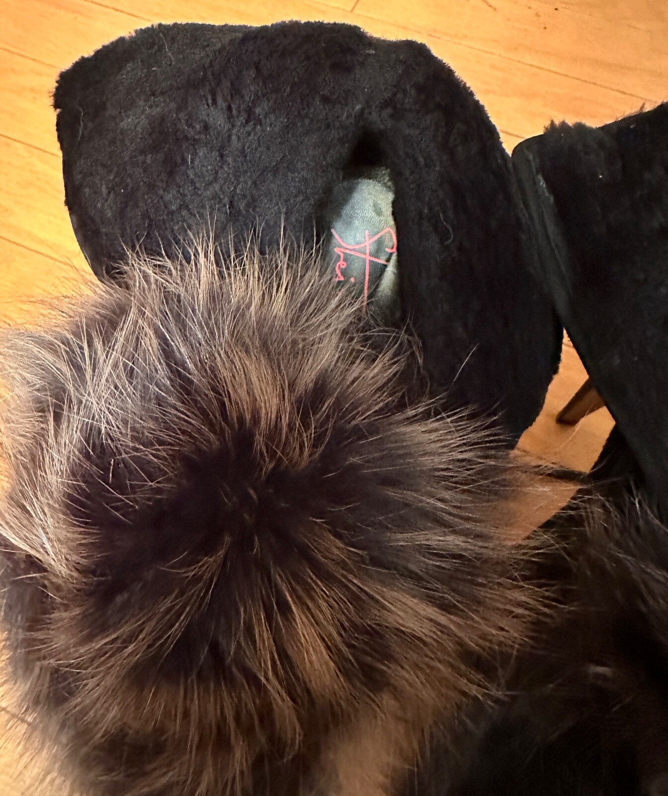 Walter Steiger Platf Black Suede With Real Fox Fur Tongue High Ank Boots size 40