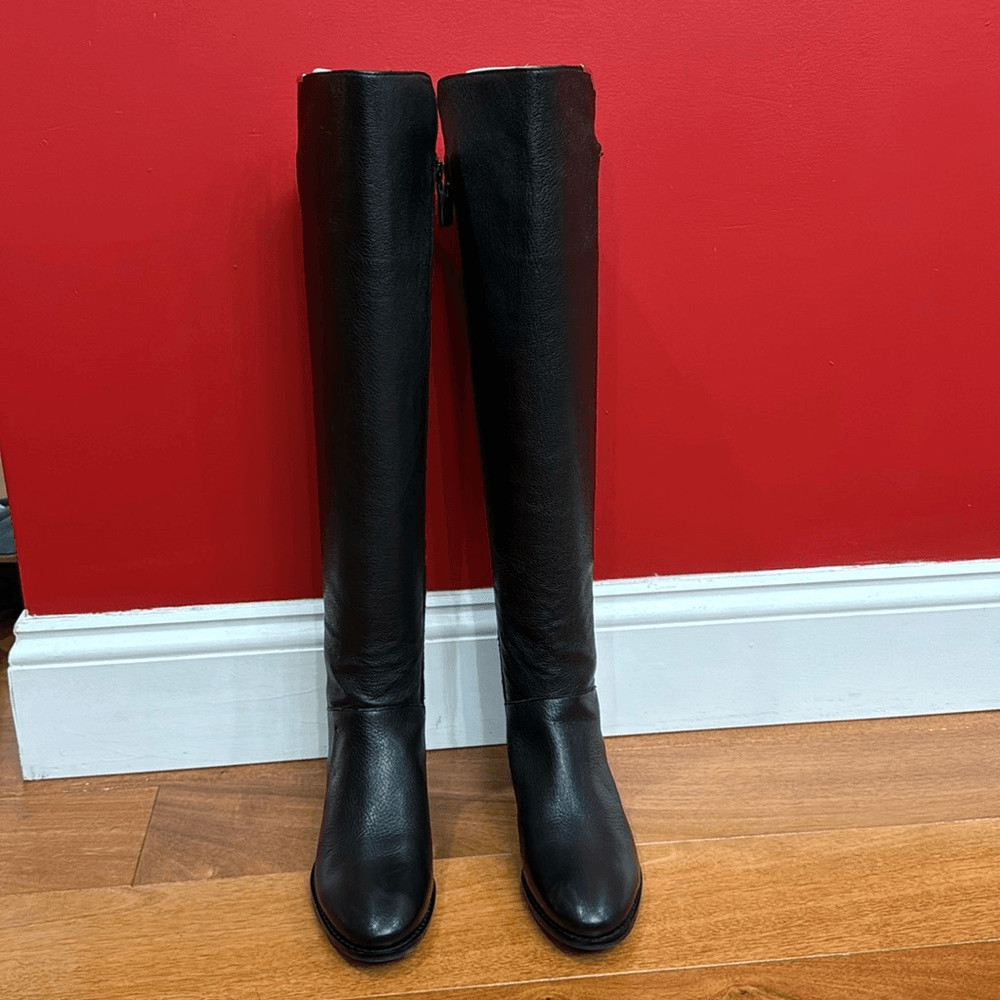 NWOT Cole Haan Dutchess Over The Knee Back Stretch Motorcycle Boots Black size 6