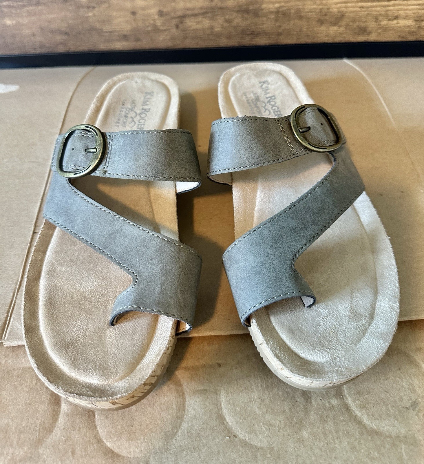 Kim Rogers Ultra Comfort 8.5 Women’s Leather Slide Sandals Gray Buckle