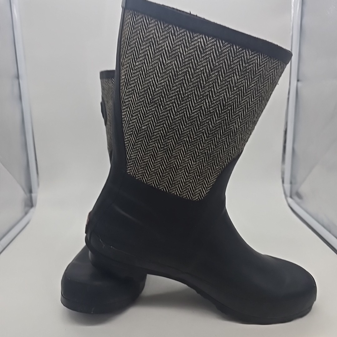 Chooka Classic Mid Cafe Racer Herringbone Boots Black Gray Womens 8 New