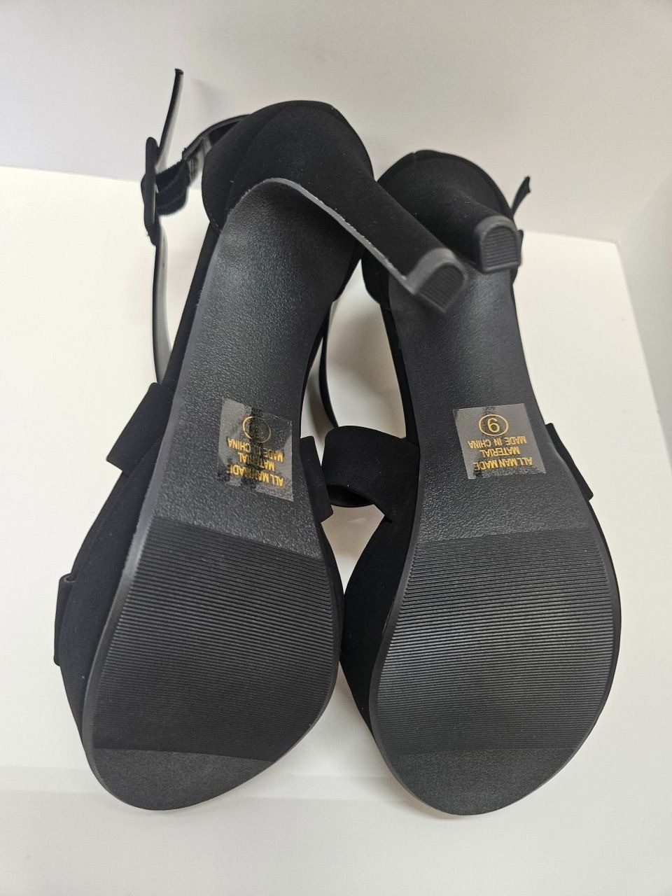 Crisscross Suede Strappy Platform Black High Heel Sandals Women Size 9