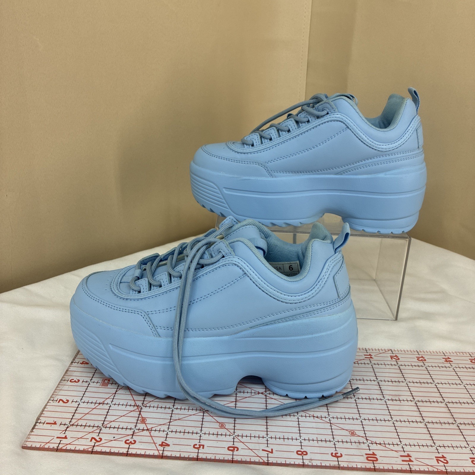Berness LILY 5005 Light Blue Platform Sneakers Chunky Lace Up Shoes Women Bold