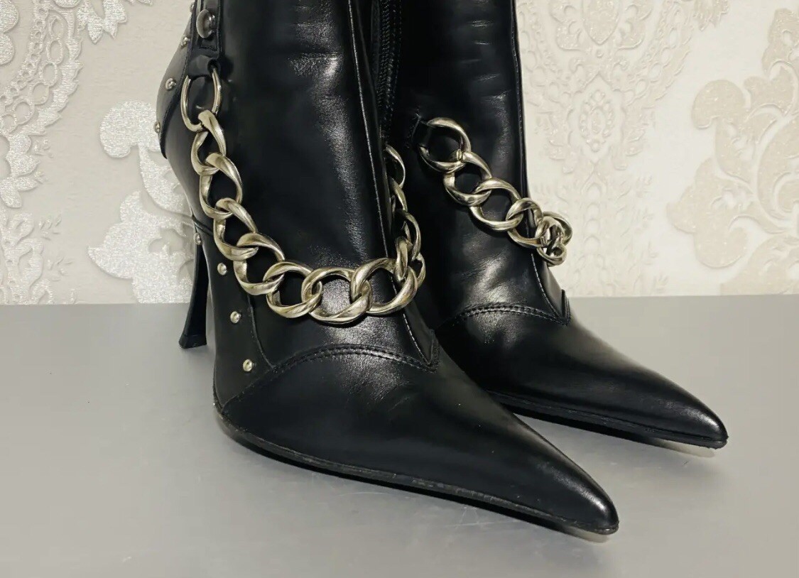 Luca Verdi Women Boots High Heels Black leather Italian Boots Size 39