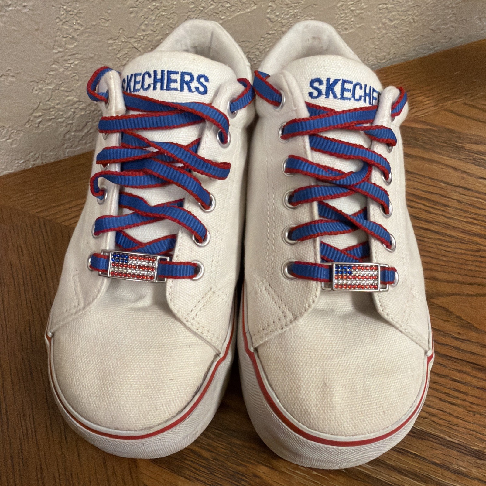 VTG 90s Skechers Platform Sneakers USA Flag Theme Rhinestone Women’s 7.5 1.5”