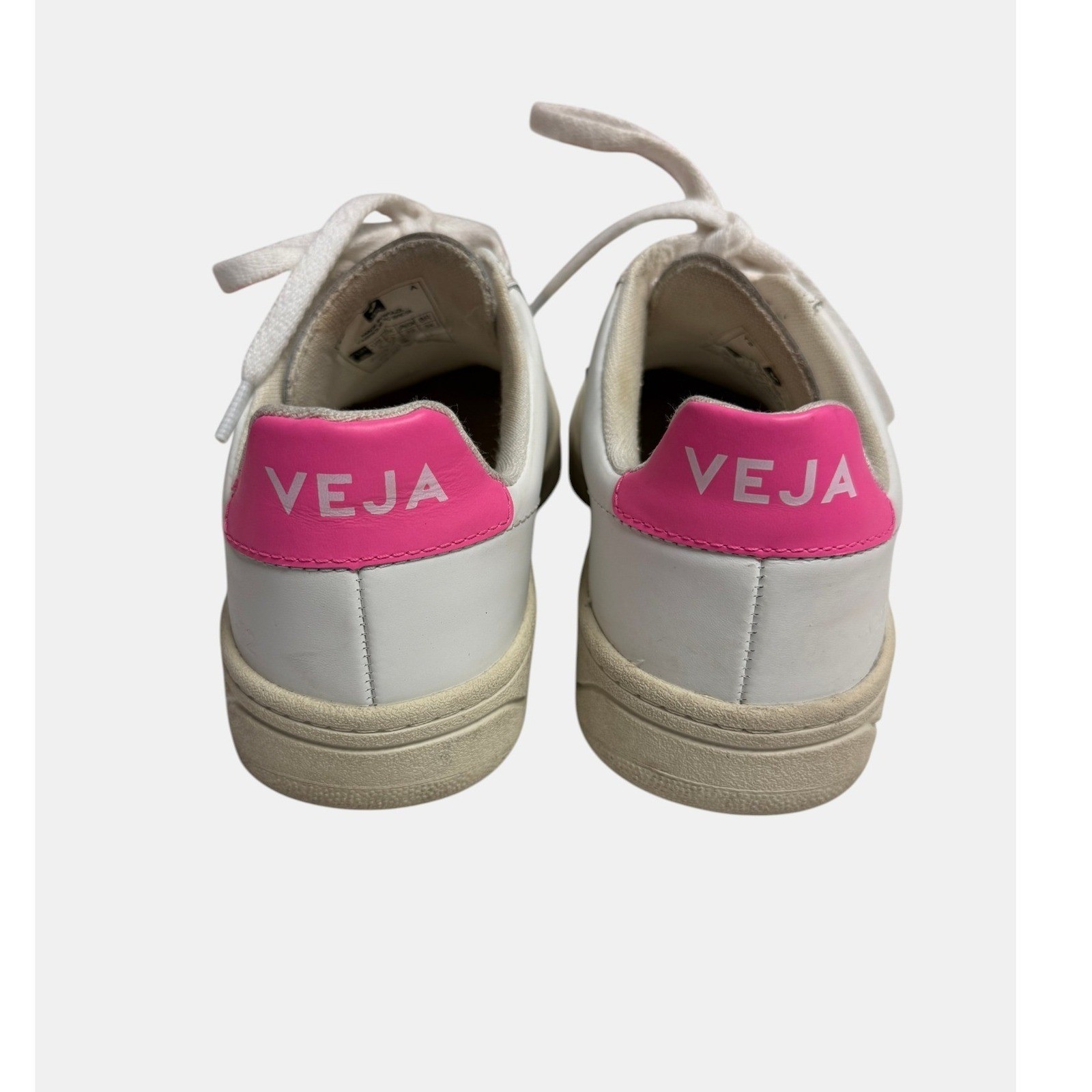 VEJA V-12 Sneakers Womens EU36/US5 White Hot Pink Leather Minimalist Casual EUC