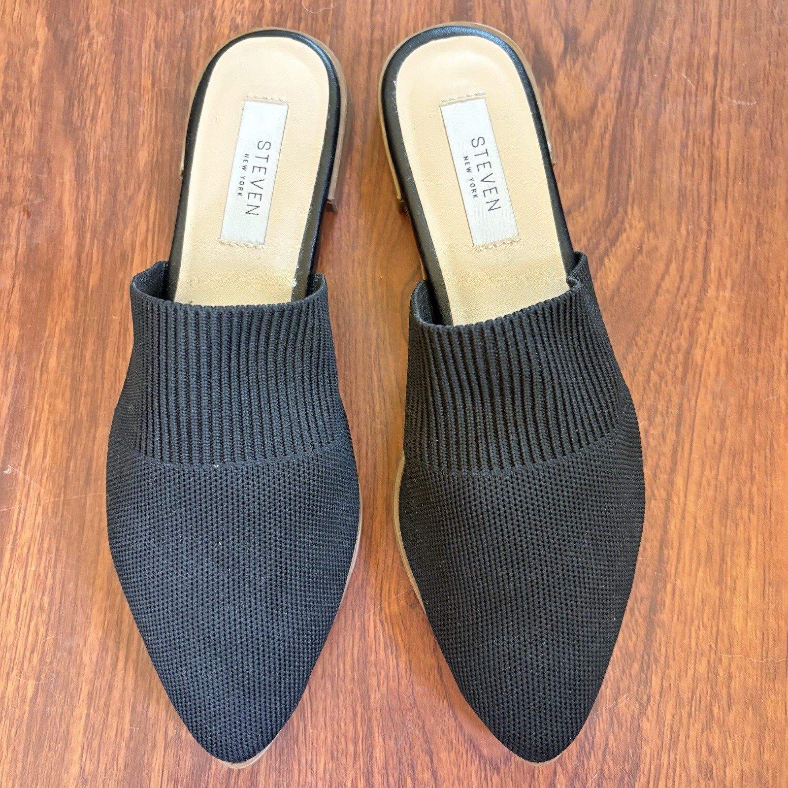 STEVEN New York Flats Valdez Knit Mules 8.5 Black Slip On Shoes Pointed Toe