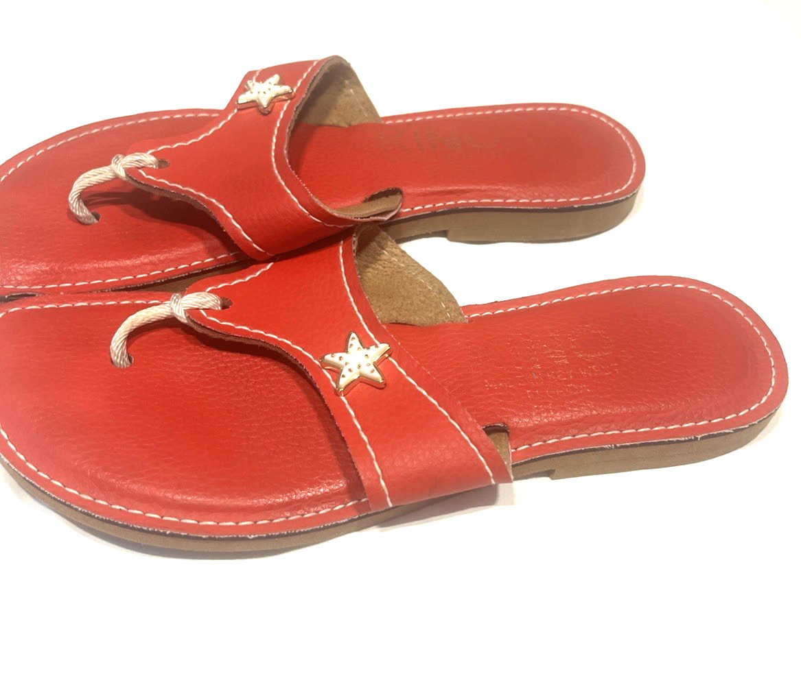 KINO Key West Vintage Red Natural Leather Thong Flip Flop Sandals Charm Size 10