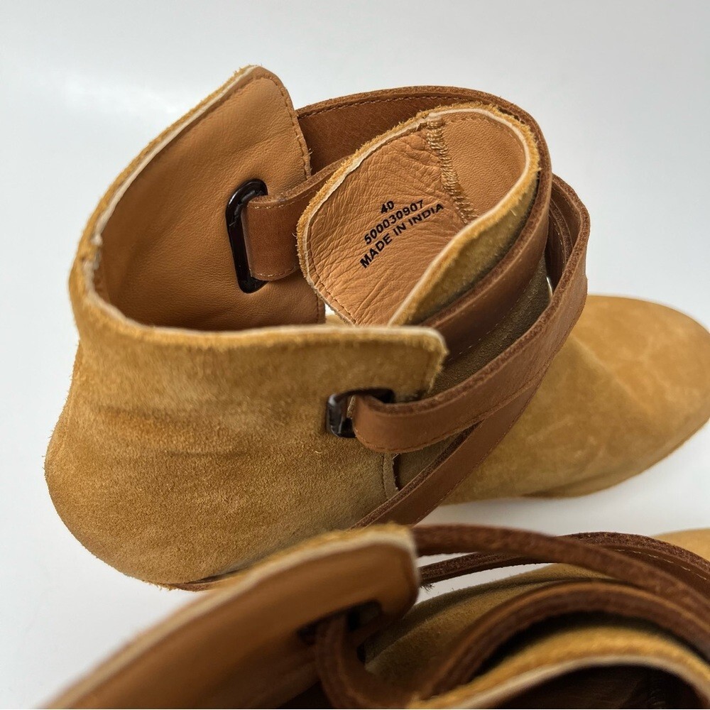 Free People Suede Wooden Clogs 10 Festival Boho Hippie Retro Tan Leather Boots