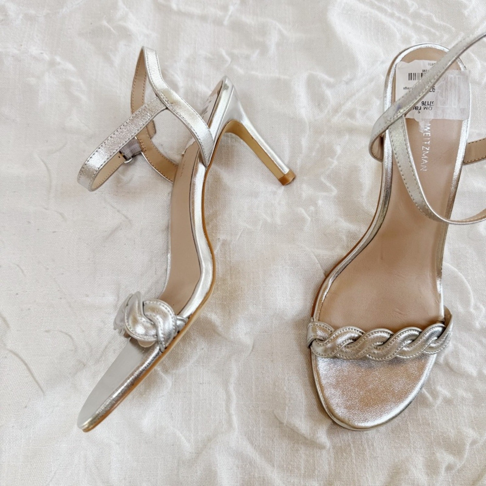 Stuart Weitzman Dancer Twistie 100 Leather Sandal In Silver