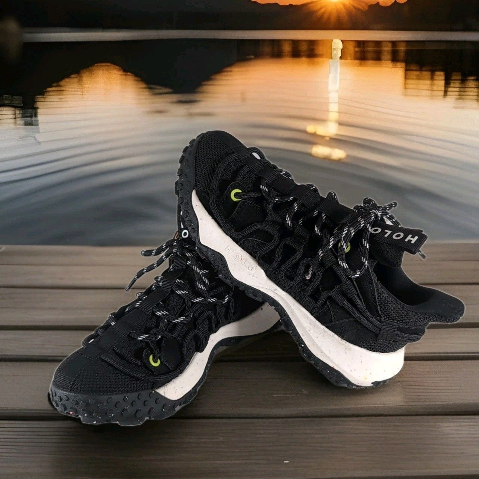 Holo ZEUS Low Top Hiking Trail Sneaker Women 6.5 Black White Sock Knit Athletic