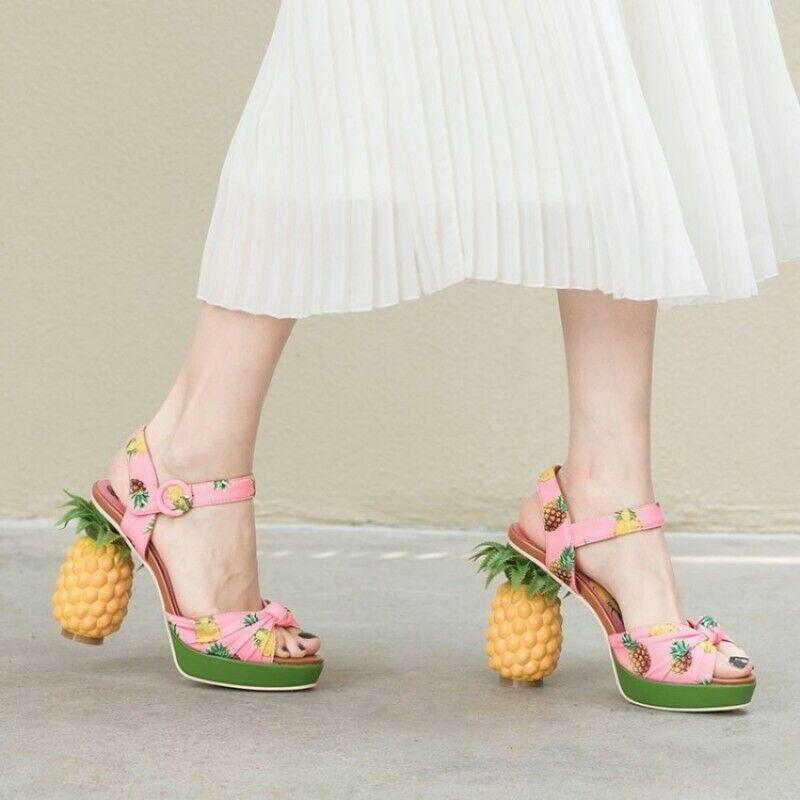 Women’s Sandals Print Pineapple High Heels Shoes Party Show Ball Gown Plus Size
