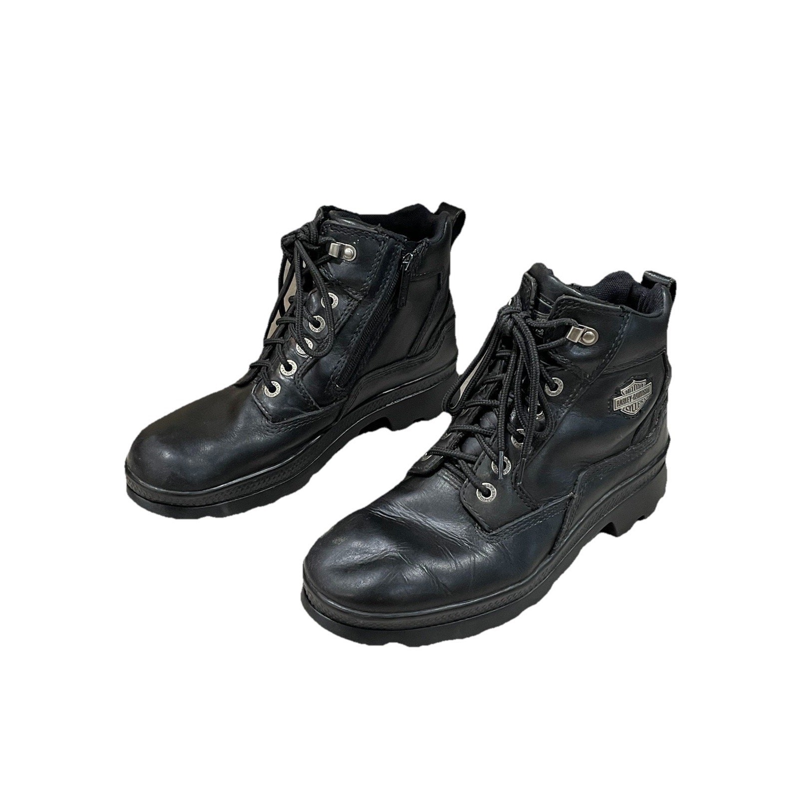 Men’s Harley Davidson Black Leather Motorcycle Boots-Left Boot Sz 8 Right Sz 8.5