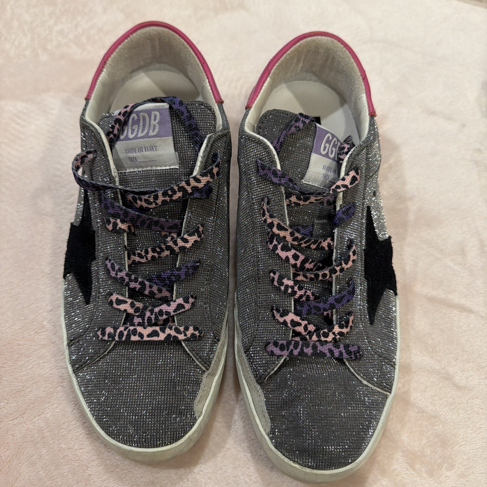 Golden Goose Superstar Women’s Glitter Star Sneakers Silver Gray EU 37