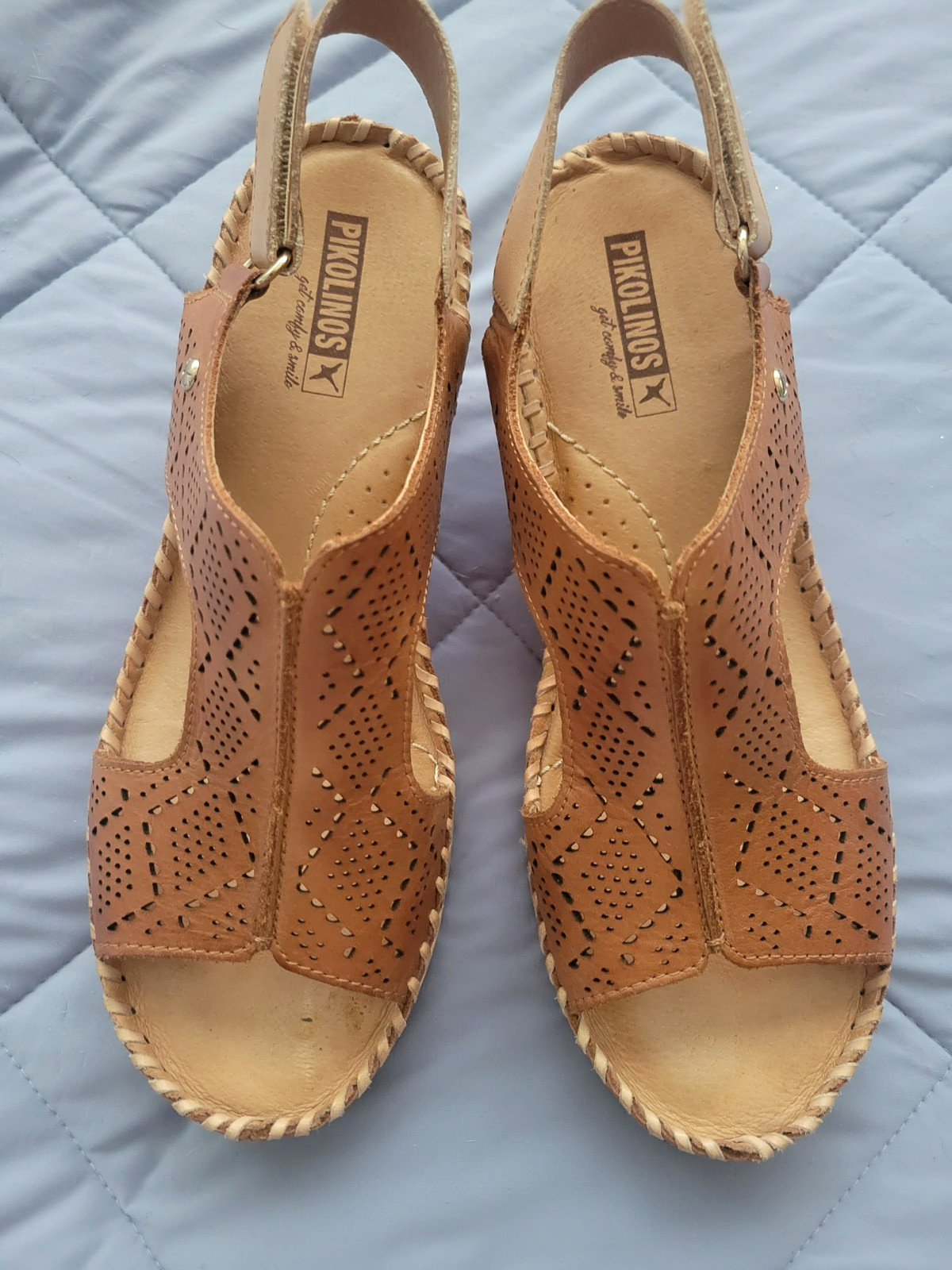 Pikolinos Womens Aguadulce Wedge Sandals Brandy Leather Perforated Sz 39 / 8.5