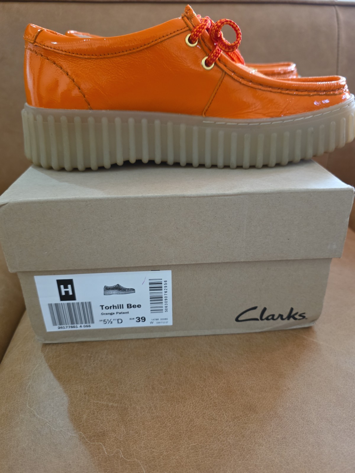 Clark’s Collection Torhill Bee Bright ORANGE Patent Leather UK 5.5 EUR 39