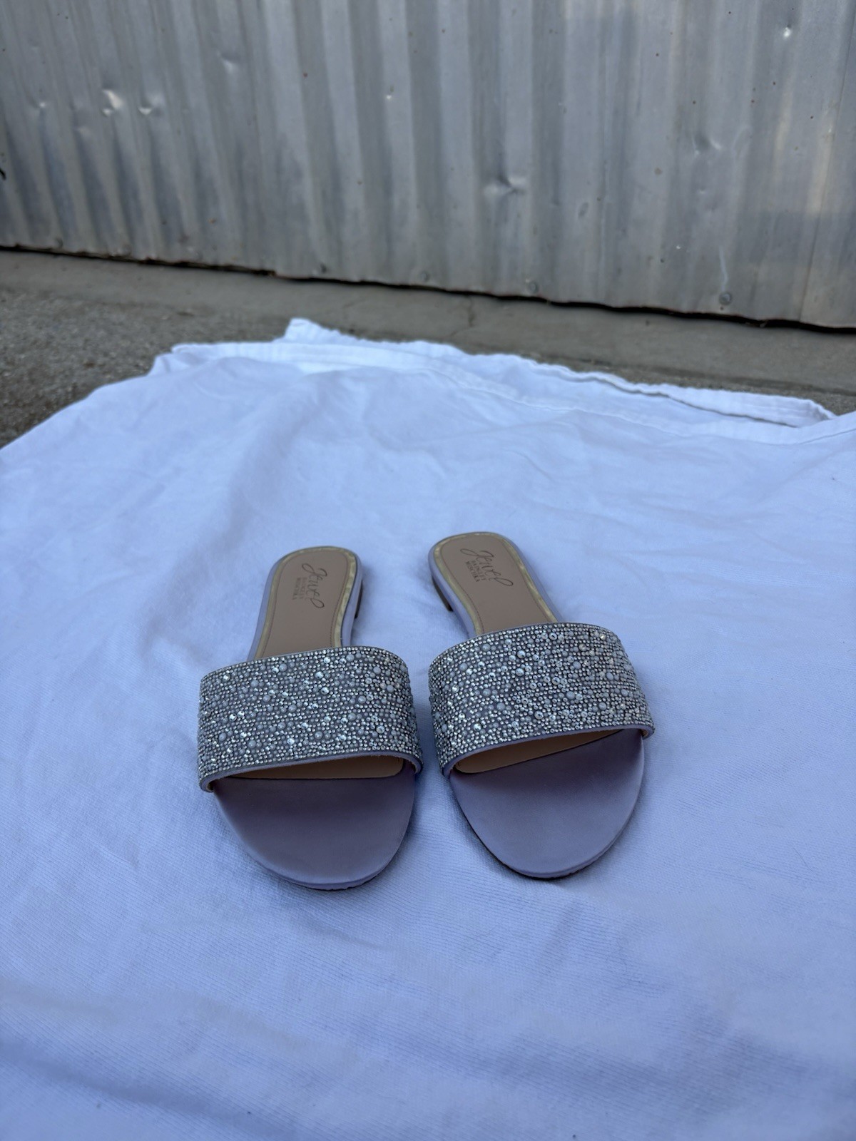 Jewel Badgley Mischka Rhinestone Slide Sandals Silver/Gray Women’s US 8