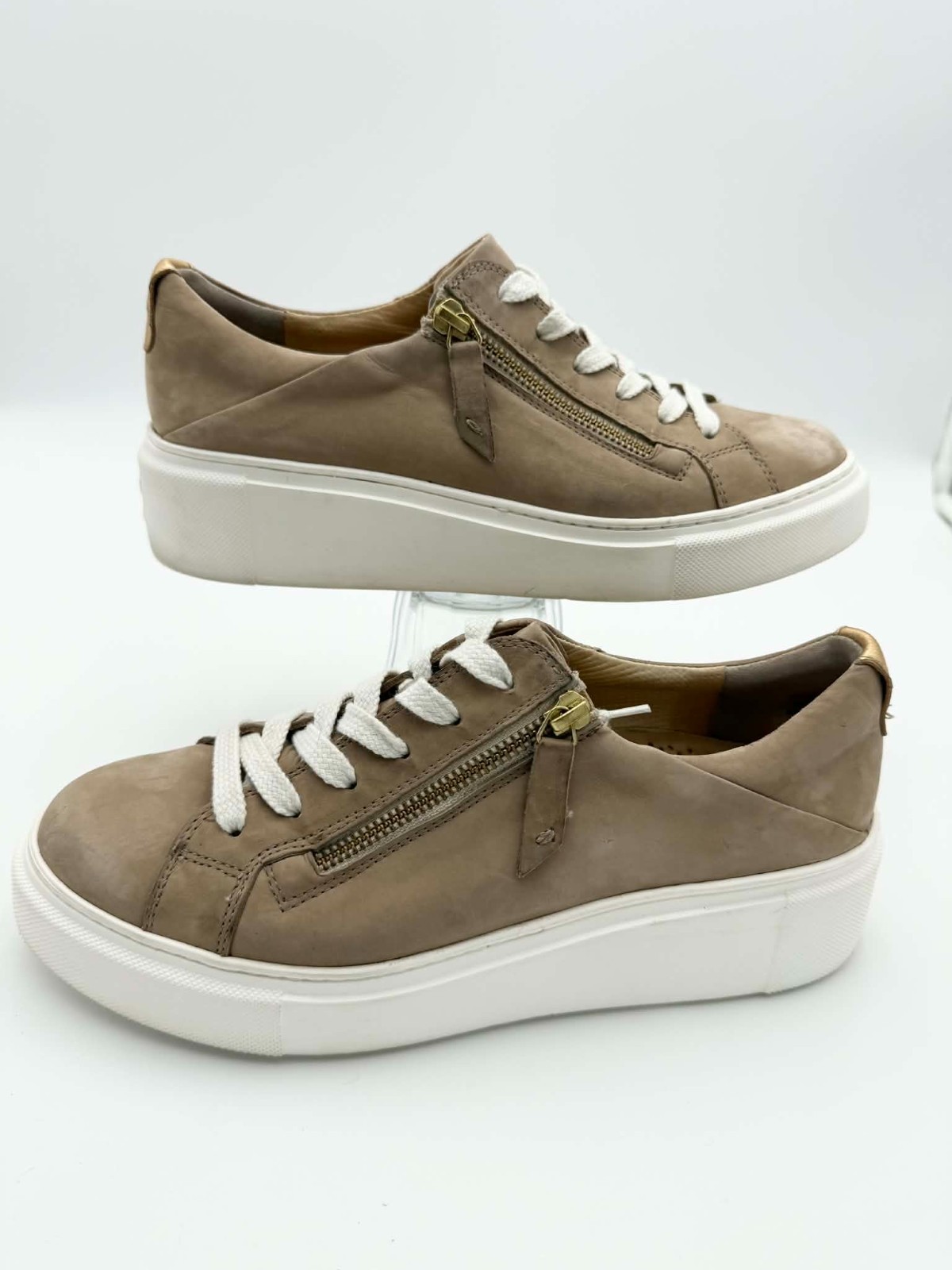 Paul Green Demi Platform Side Zip Sneaker Tan ALPACA Nubuk Women’s Size 10***