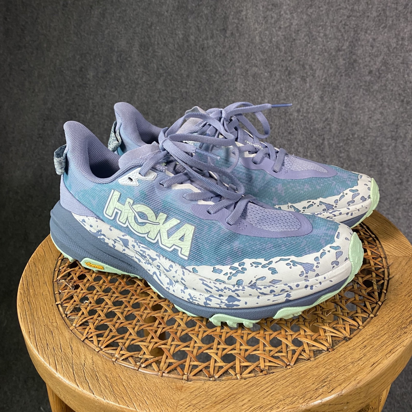 Hoka Speedgoat 6 Running Shoes Womens 8 B Purple Green Sneaker Vibram Excellent