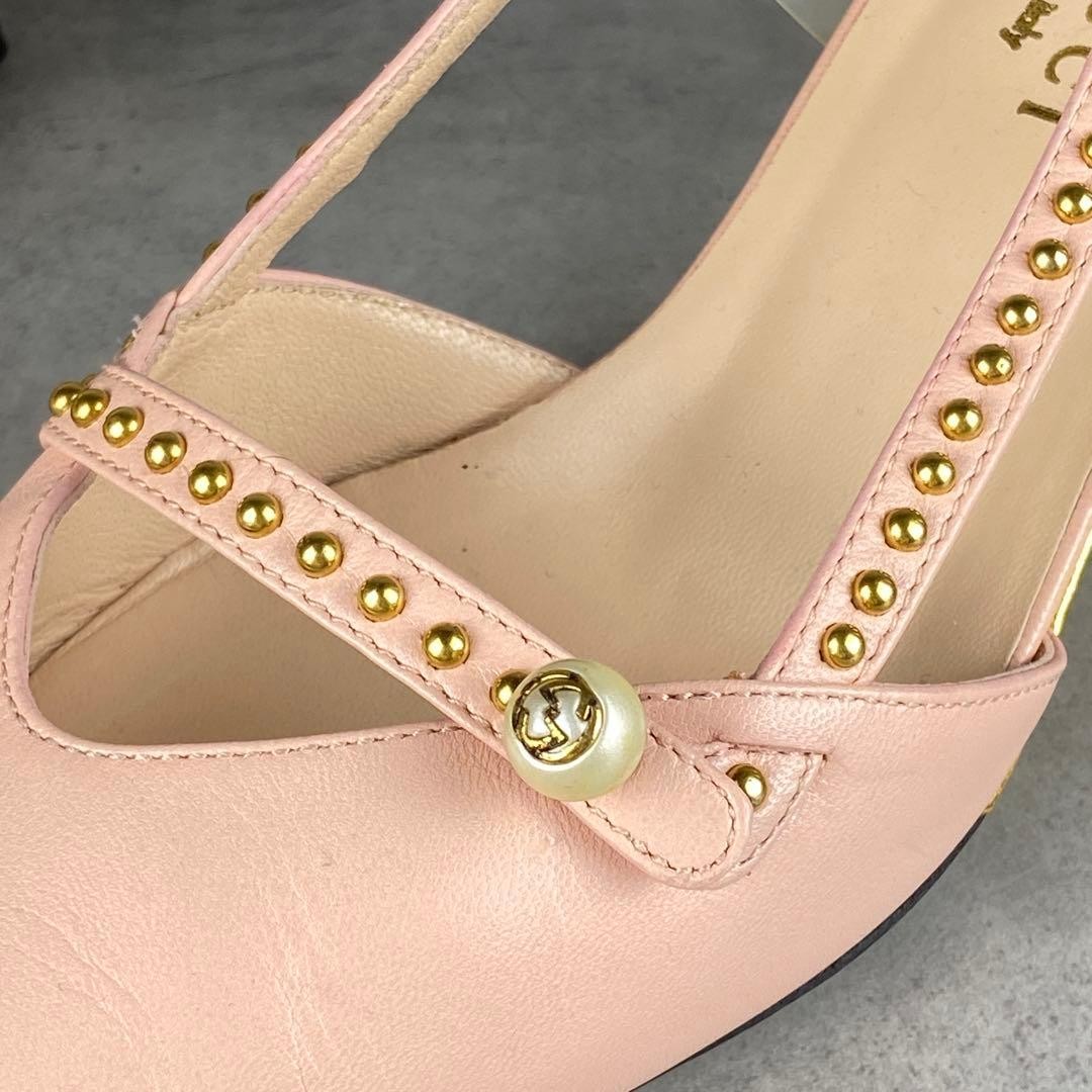 GUCCI Bamboo Slingback Pumps 23cm Baby Pink Leather High Heels