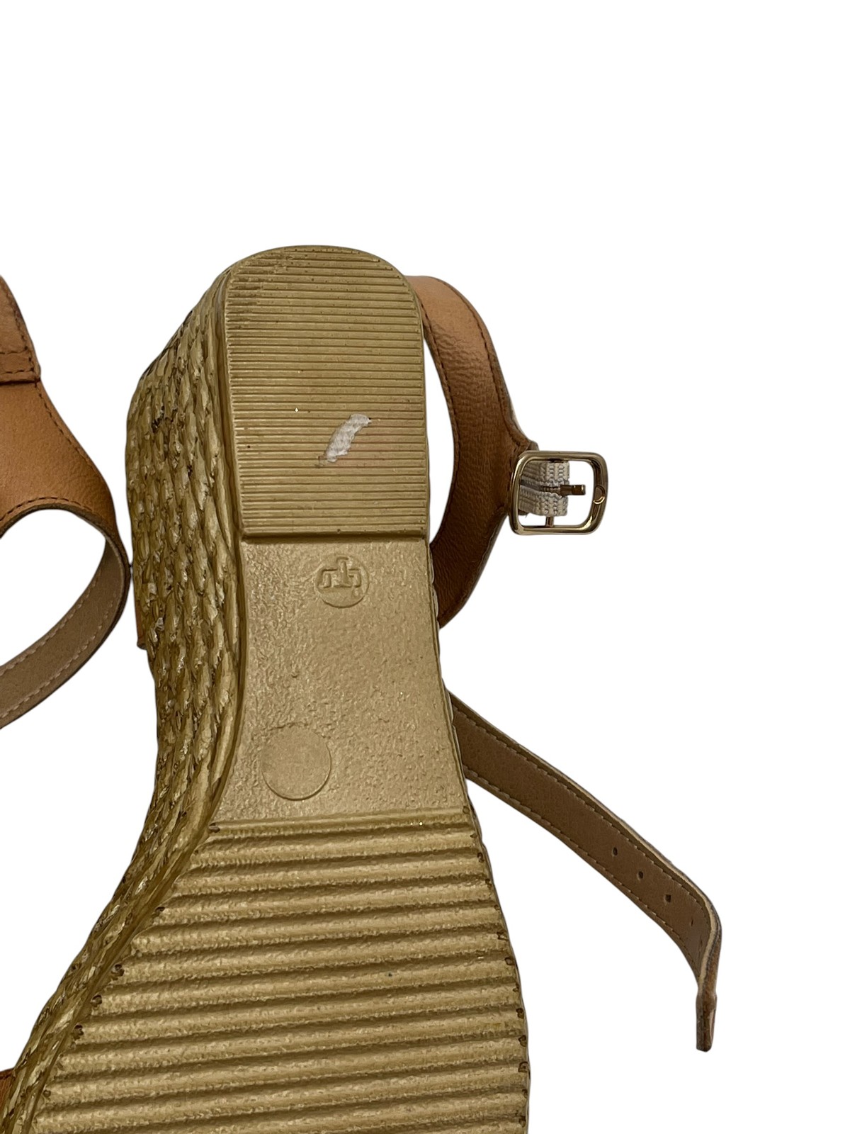 MarIella Women’s Tan Leather Chain Espadrille Wedge Sandals Size 38 Italy