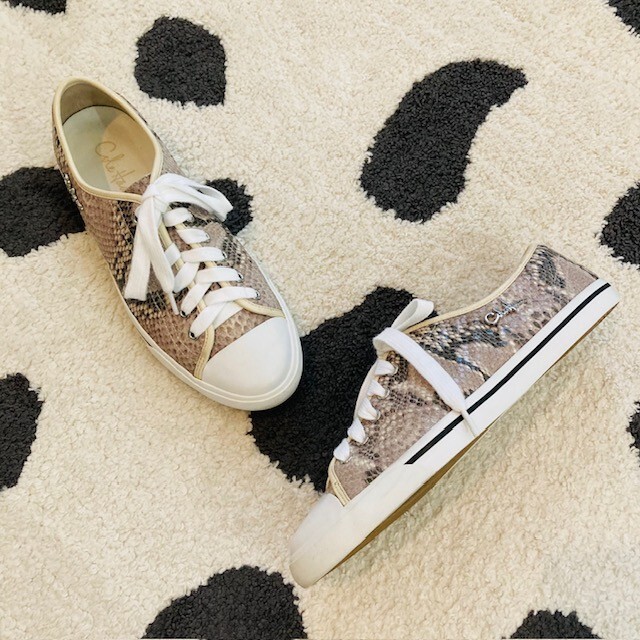 Cole Haan $150 Womens Size 8 Laurie Air Lace Up Tan Snakeskin Fashion Sneakers