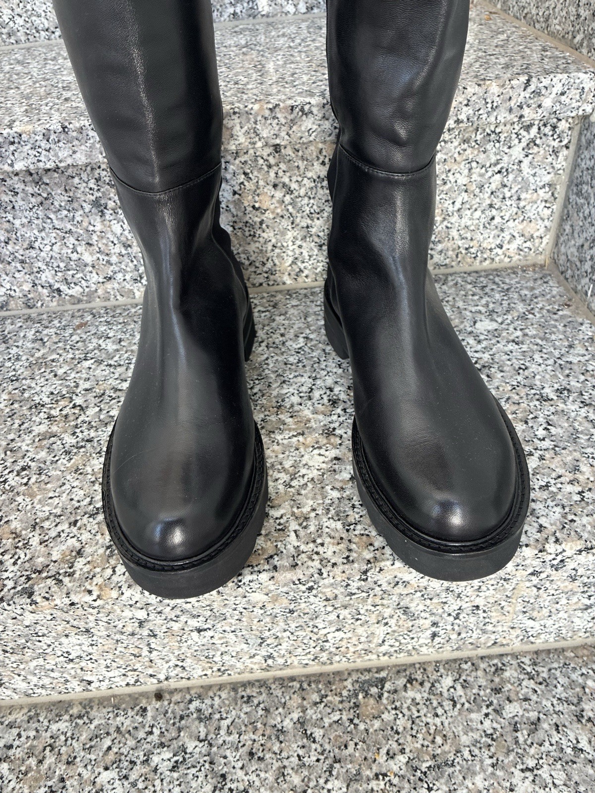Stuart Weitzman 5050 Lift Over The knee Boots Black Leather Stretch Back US 8.5
