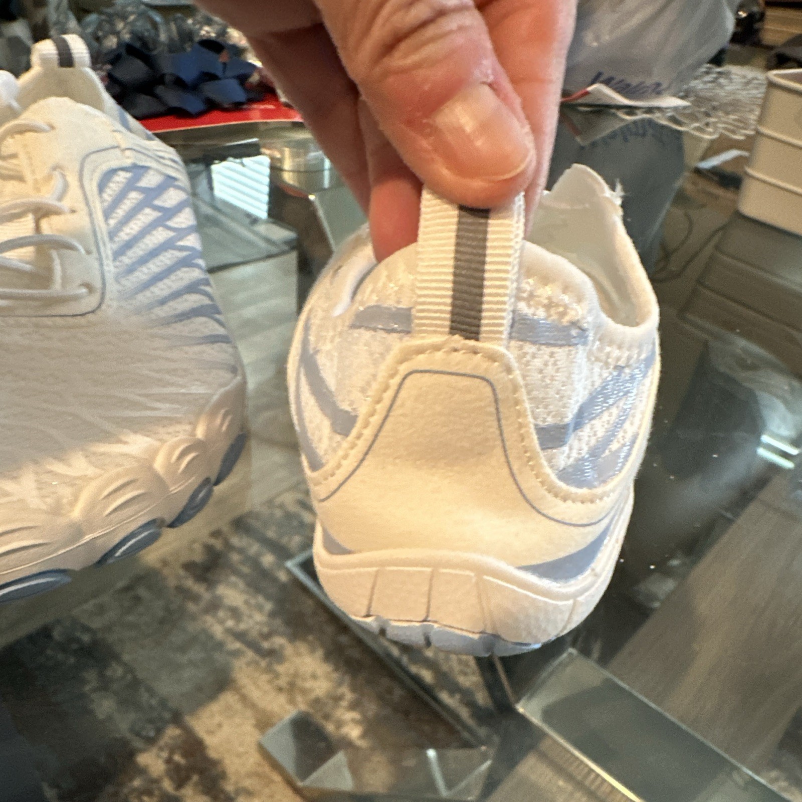 HF Women’s White/Blue Lace-Up Low Top Athletic Sneakers for Activewear Casual.