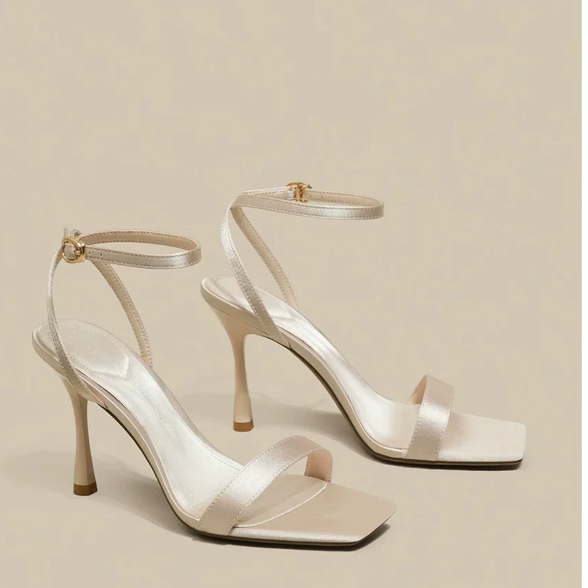 Women Leather Ankle Strap Open Toe High Heel Party Wedding Sandal Shoes Stiletto