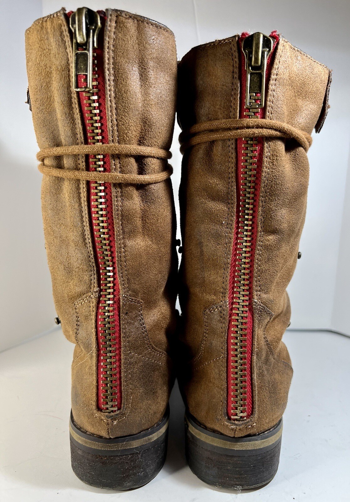 Madden Girl 9M Brown Combat Boots Destinn Faux Fur Lined Lace Up Zip Back 1”