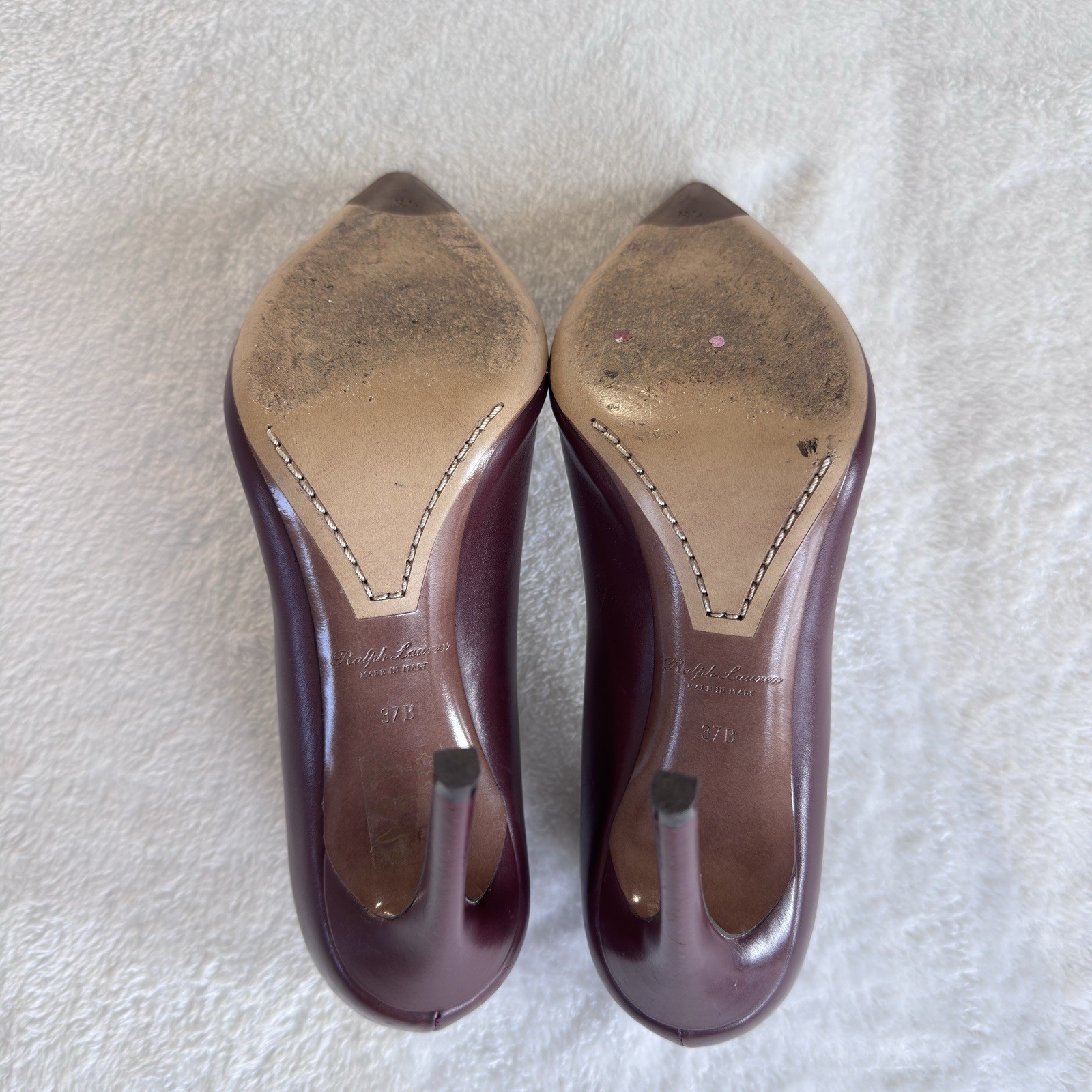 RALPH LAUREN Purple Label Celia Heels Calfskin Leather Pumps Made ITALY Sz 37 B