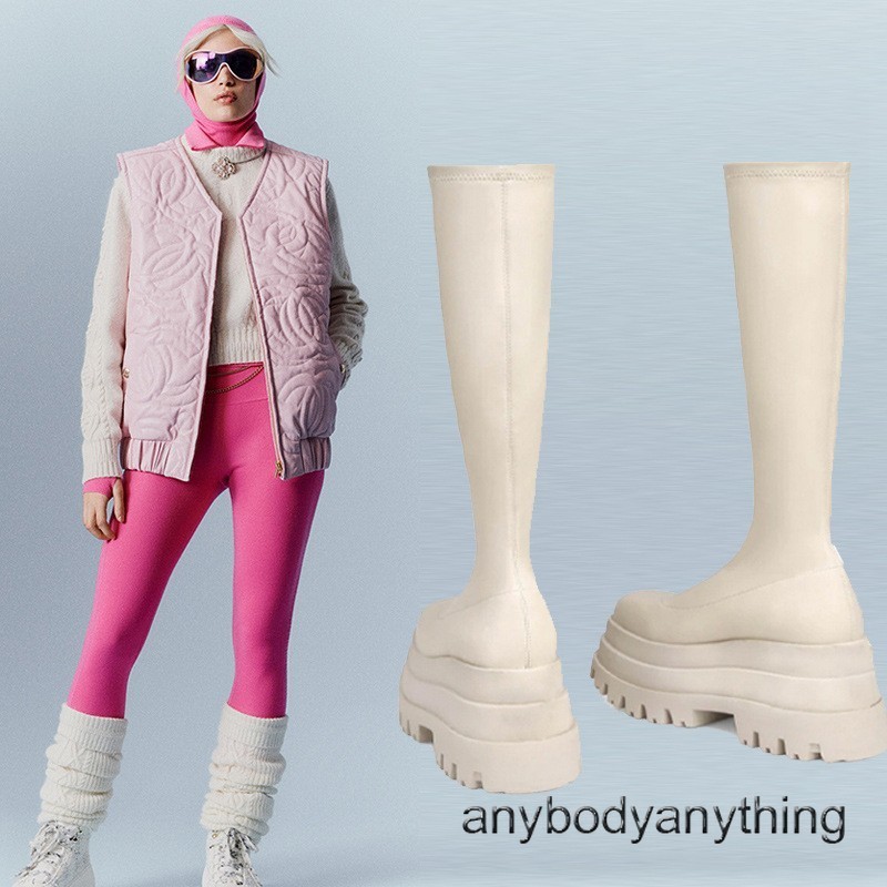 Street Style Women Thick Soled Platform Stretchy Ankle Boots High Heel Round Toe